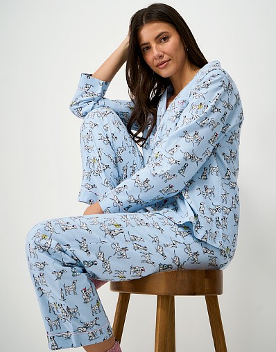 Cotton Flannel Pyjama Set in Blue Dalmatian Print