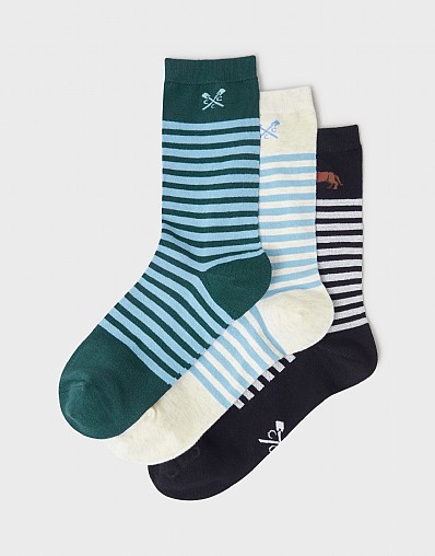 3 Pack Bamboo Socks in Daschund Multi Stripe
