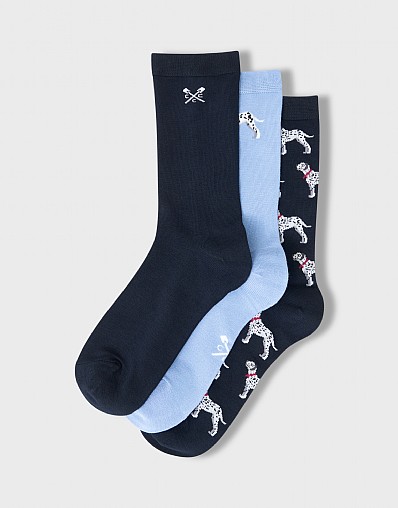 3 Pack Bamboo Socks in Navy Dalmatian
