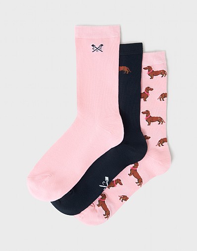 3 Pack Bamboo Socks in Pink Daschund