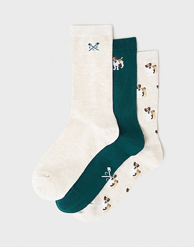 3 Pack Bamboo Socks in Cream Terrier