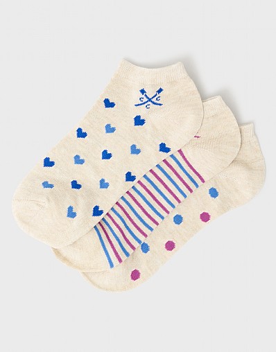 3 Pack Bamboo Trainer Socks in Grey Polka Dot and Stripe