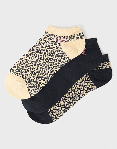 Bamboo Trainer Socks 3 Pack in Leopard Print and Black