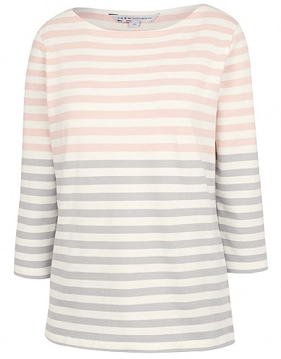 Women's Eleanor Top in White Linen/Peach/Grey Stripe from Crew Clothing