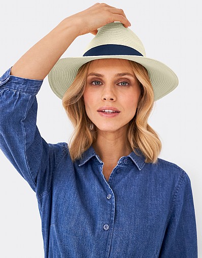 Boater Hat in White & Navy