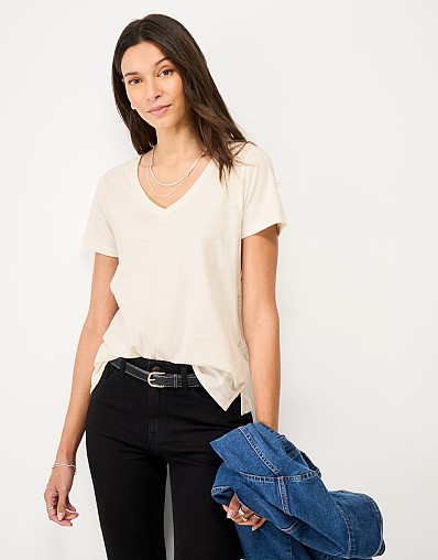 Perfect V Neck Slub T-Shirt in White