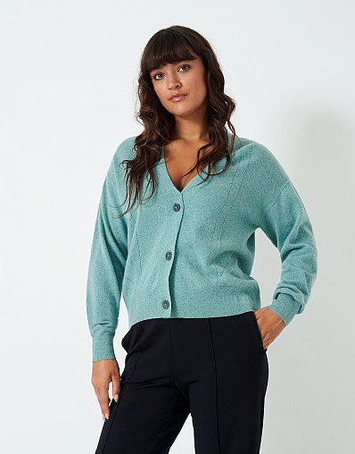Harmony Fashioning Merino Wool Blend V Neck Cardigan