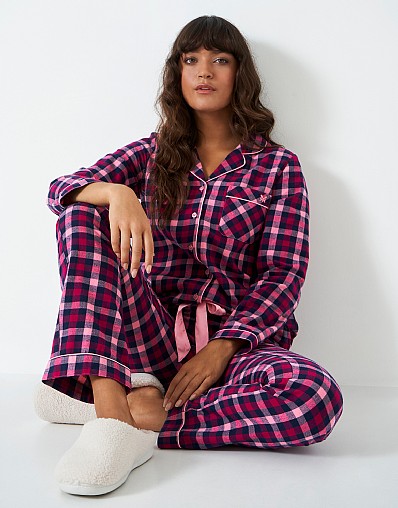 Women's Woven Flannel Check PJ Top And Bottom Set from Crew