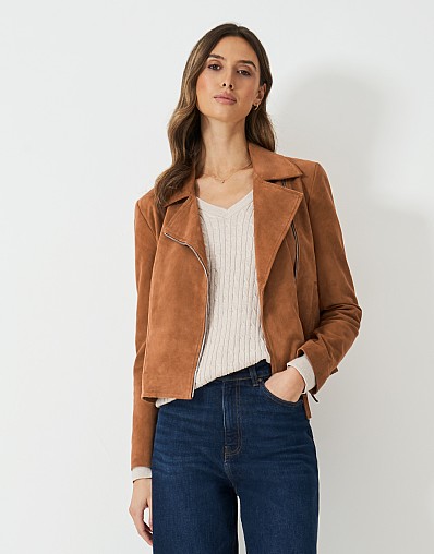 Suede Biker Jacket in Tan