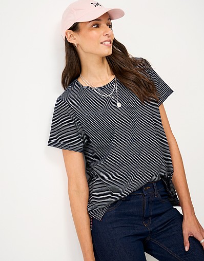 Perfect Stripe Crew Neck Slub T-Shirt in Navy White Stripes