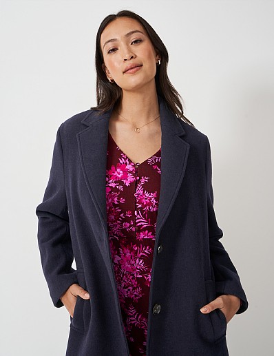 Wool Blend Coat in Navy