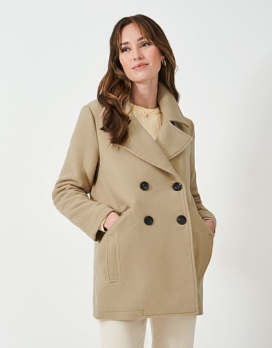 Wool Blend Pea Coat in Camel