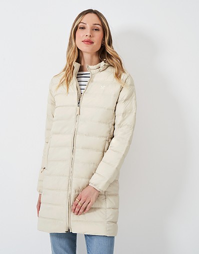 Lightweight Padded Coat with Detachable Hood in Oatmeal