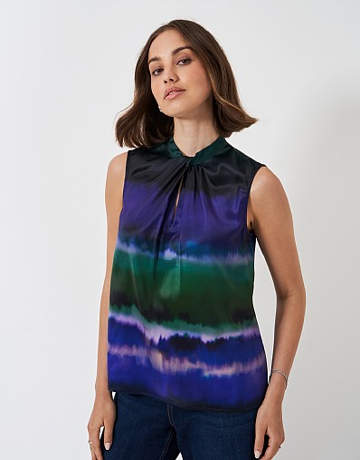Twist Neck Shell Top in Watercolour Design