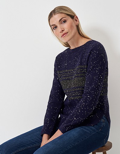 Sequin Jumper with Curved Hem in Navy