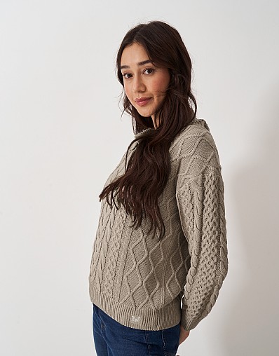 Multi Cable Collar Jumper in Oatmeal