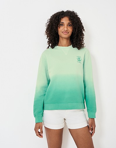 Ombre Embroidered Cotton Crew Neck Sweatshirt in Green