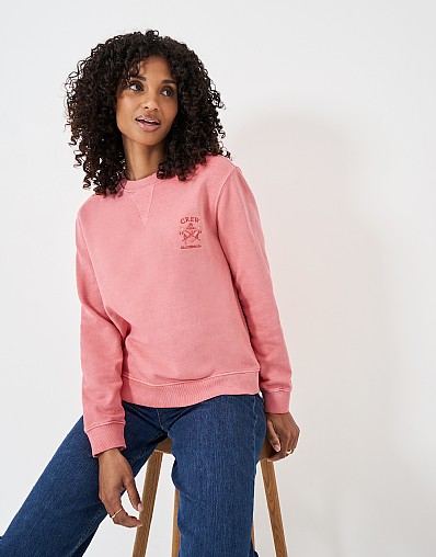 Pigment Dyed Cotton Crew Neck Sweatshirt in Coral Pink