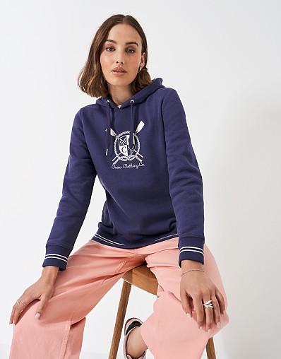 Embroidered Crest Hoodie in Navy