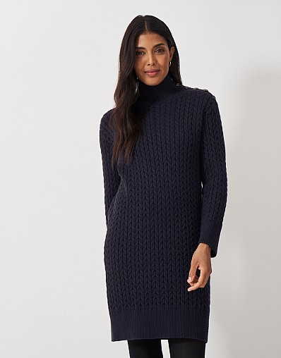 Leela Button Shoulder Cable Knitted Dress