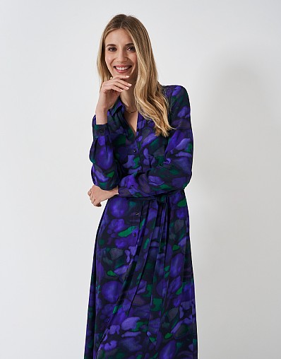 Sienna Shirt Dress in Blue Watercolour Print