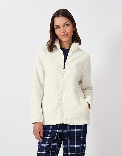Borg Lounge Zip Through Sweatshirt in Marshmallow