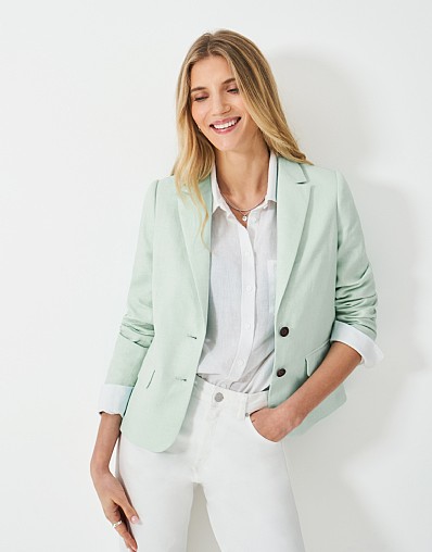 Linen Blend Blazer in Green