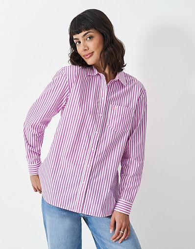 Cotton Poplin Shirt in Pink Stripe
