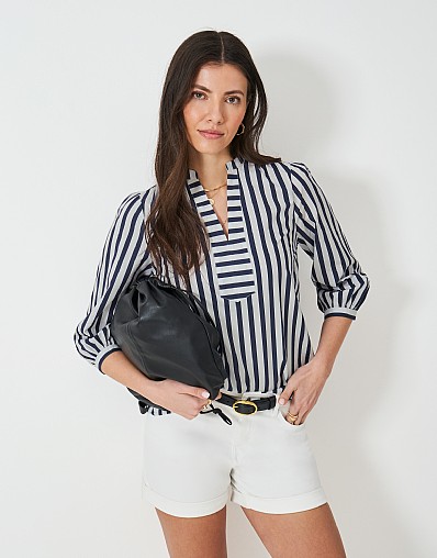 Freya Blouse in Navy White Stripe
