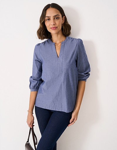 Freya Chambray Blouse in Blue