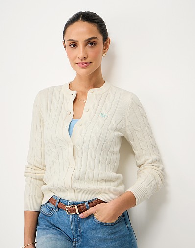 Cotton Heritage Cable Knit Cardigan in White
