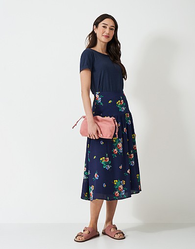 Dara Floral Midi Skirt in Navy