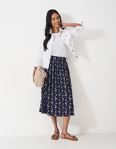 Rylee Midi Skirt in Blue Floral Print