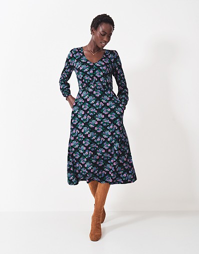 Carrie Floral Jersey Tea Dress in Navy