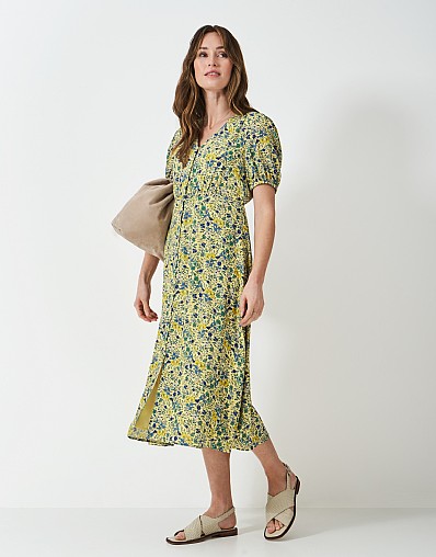 Lola Short Sleeve Tea Dress in Yellow Floral