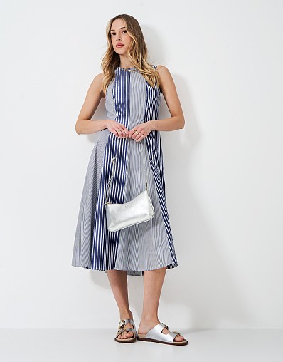 Flo Cotton Fit and Flare Dress in Blue Stripe
