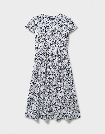 Women's Alyssia Button Through Jersey Dress in Navy Print from Crew Clothing