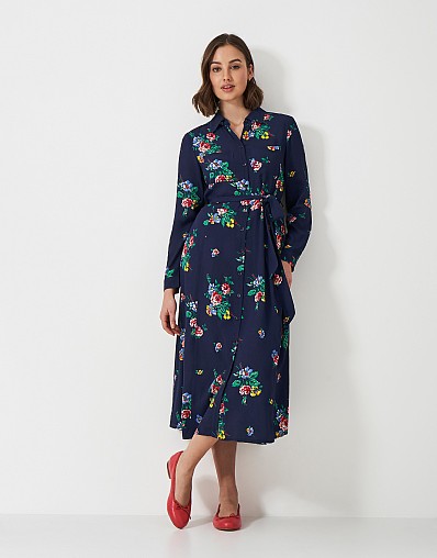 Sienna Midi Shirt Dress in Navy Floral Print