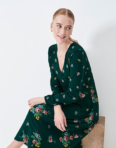 Elsie Wrap Dress in Green Floral Print