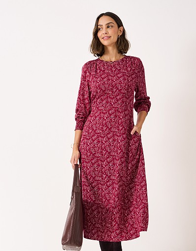 Nala Shirred Midi Dress in Purple