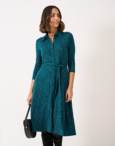 Emma Jersey Shirt Dress in Teal Animal Print