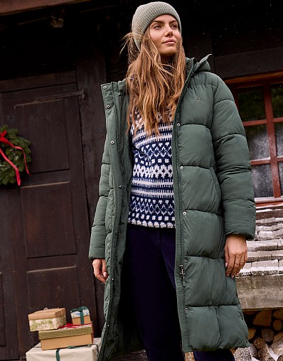 Midweight Padded LongLine Coat in Green
