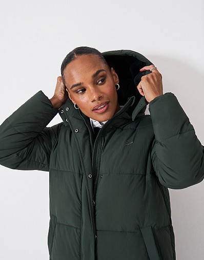 Midweight Padded LongLine Coat in Green