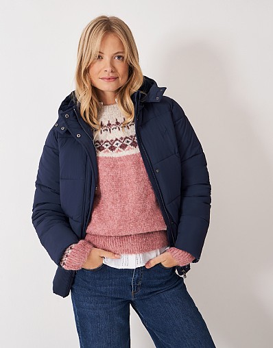 Midweight Padded Short Coat in Navy