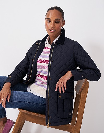 Midweight Padded Diamond Quilted Jacket in Navy