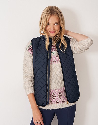 Midweight Padded Diamond Quilted Gilet in Navy