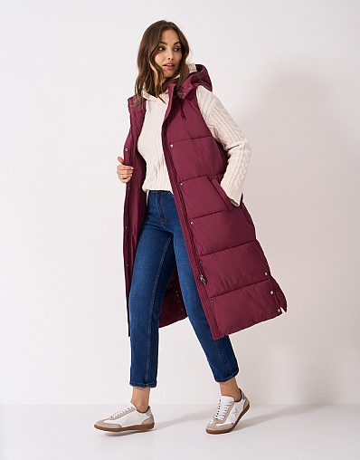 Longline Padded Gilet in Berry