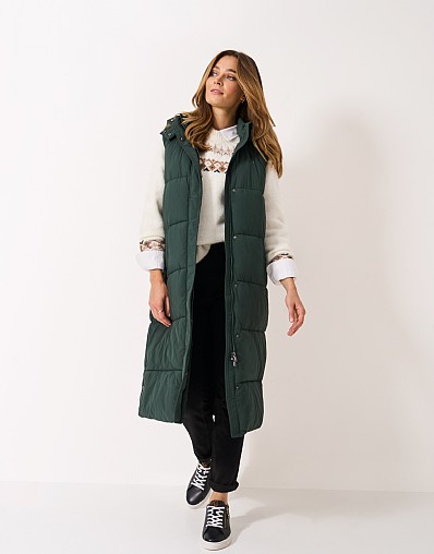 Longline Padded Gilet in Green
