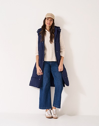 Longline Padded Gilet in Navy