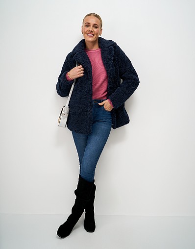 Collared Borg Peacoat in Dark Navy